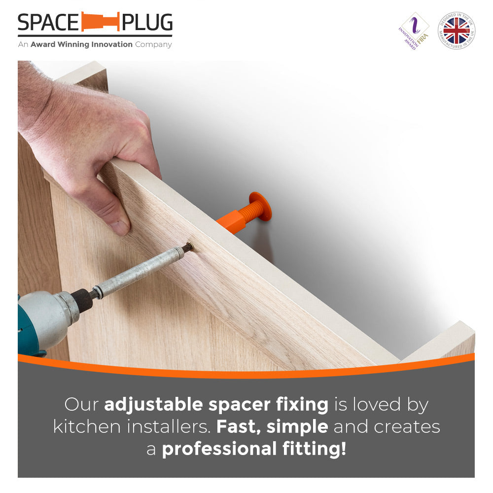 Our adjustable spacer fixing, is loved by kitchen installers. Fast, simple and creates a professional fitting!