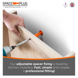 Our adjustable spacer fixing, is loved by kitchen installers. Fast, simple and creates a professional fitting!