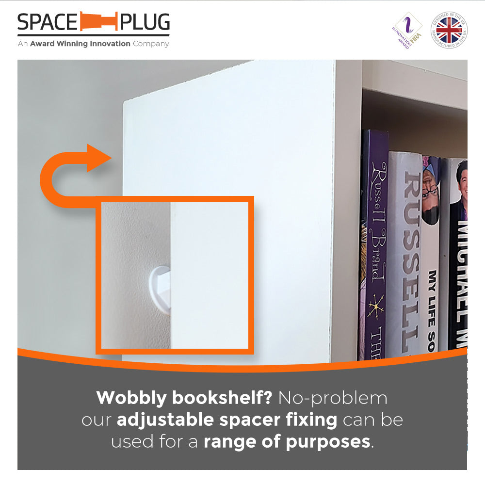 Wobbly Bookcase? No-problem our adjustable spacer fixing can be used for a range of purposes.