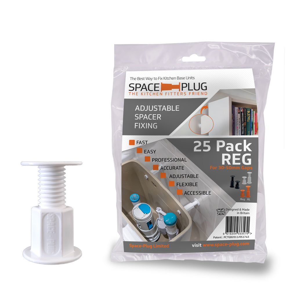 Pack of 25 White Space-Plug Regular Adjustable Spacer Fixings