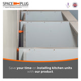 A row of kitchen cabinets installed with Space-Plug's - Save your time on installing kitchen units with our product.