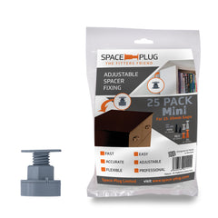 Pack of 25 Space-Plug Mini Adjustable Spacer Fixings - Wall Anchors for Furniture
