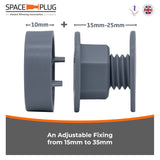 Designed to bridge gaps from 15mm to 35mm - Space-Plug MINI Adjustable Spacer Furniture Fixing