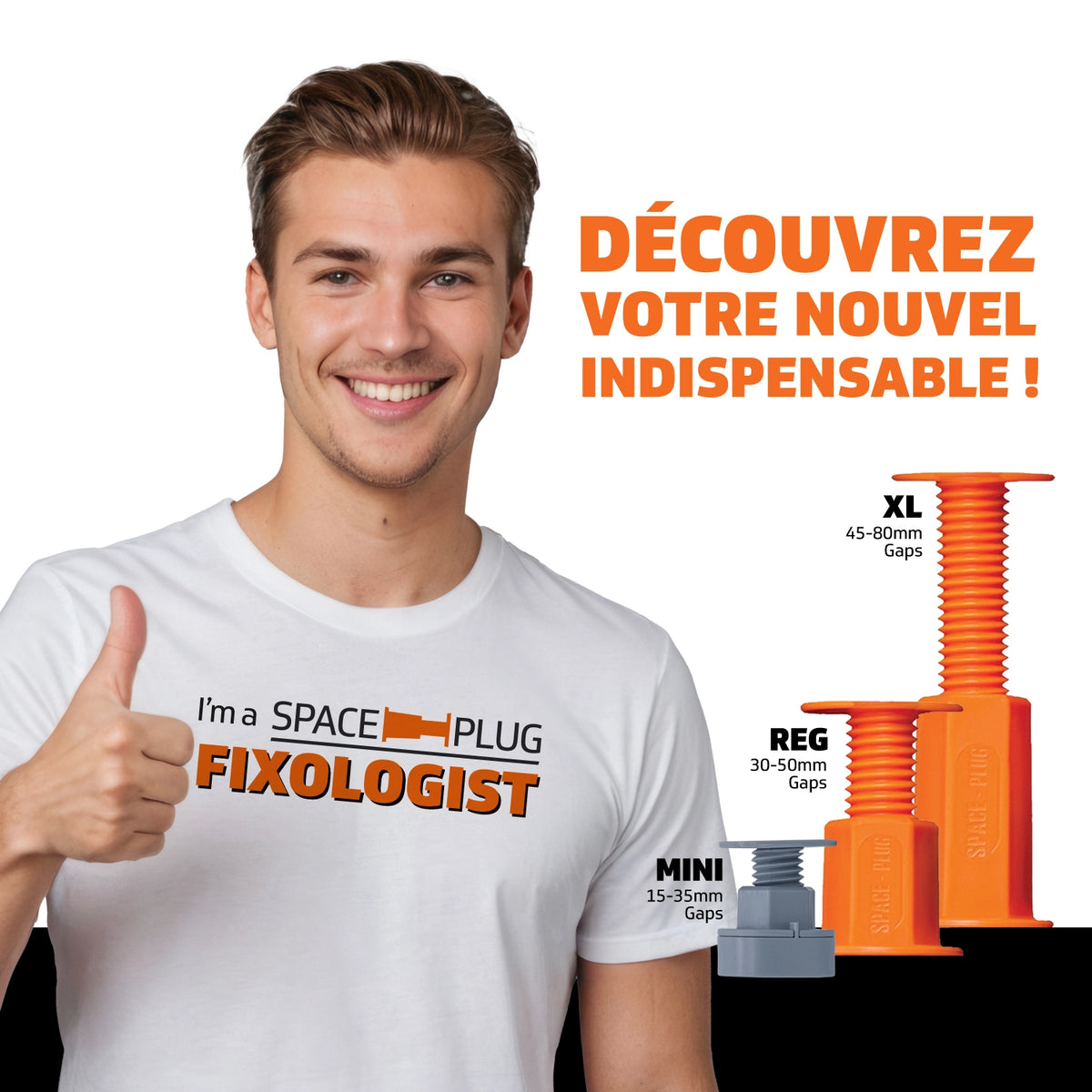 Installateur avec fixations réglables Space-Plug Mini, Regular et XL pour meubles de cuisine, de 15 à 80 mm
