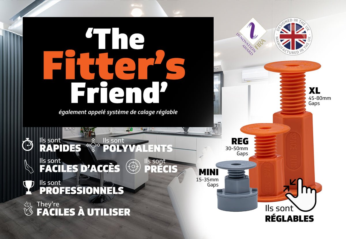 Fixations réglables Space-Plug Mini, Reg et XL pour meubles de cuisine, rapides, précises, faciles d’accès, polyvalentes et réglables.