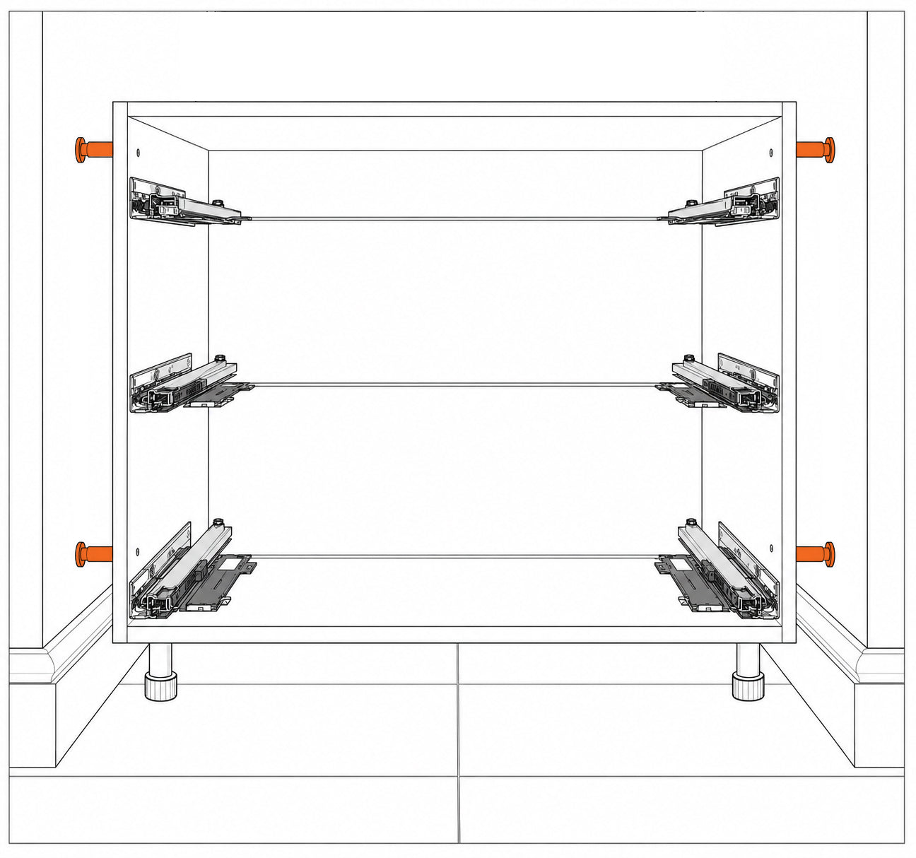Floor-standing cabinetry positioned against a wall with gaps beside and behind for secure wall fixing