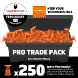 250 Regular Pro Trade Pack - Best Value For Money. Lean on packaging, no drill bits, just a box of Space-Plugs ready to keep your too!box topped up!